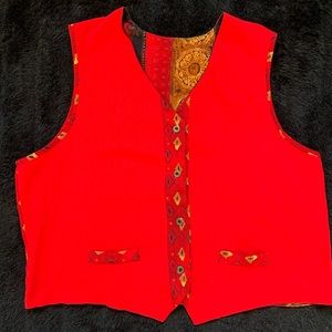 Vintage 90s Unbranded Women’s Red/Black/Multicolor Handmade Vest L/ XL PreOwned